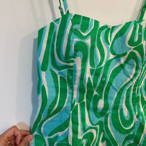 Lilly Pulitzer McCallum Finders Keepers Top Size 0 Blue Green Zip Tie Back - Picture 4 of 8